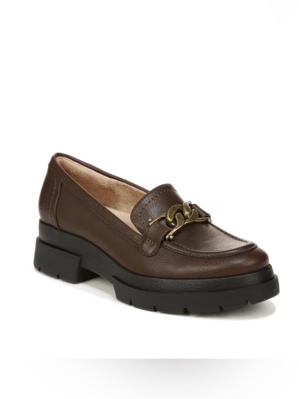 Naturalizer Soul Onyx Lug Sole Loafer In Chocolate Brown, Chain Link Details, 6M